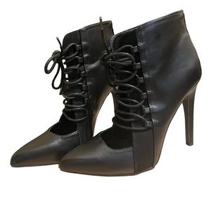 Black Stiletto Lace Up Bootie Heels